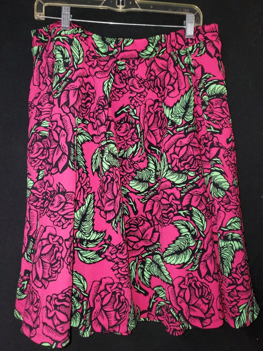LuLaRoe Bright Pink Floral Circle Skirt with Lime Green Leaves